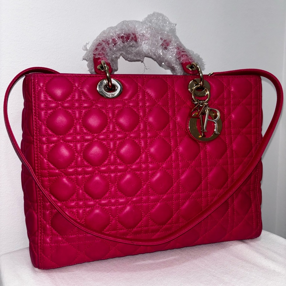 Barbie pink lady Christian Dior large cannage lambskin bag with feet on bottom
